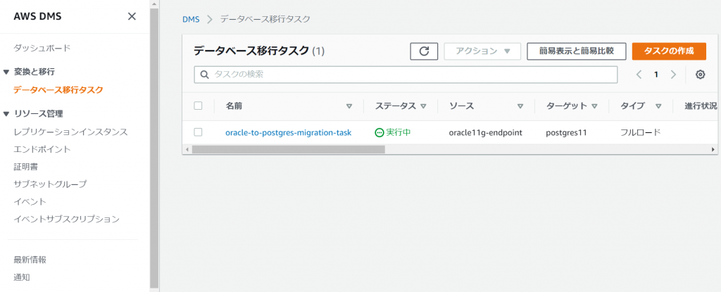 移行タスクの作成