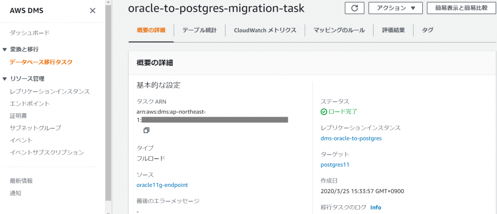 移行タスクの作成